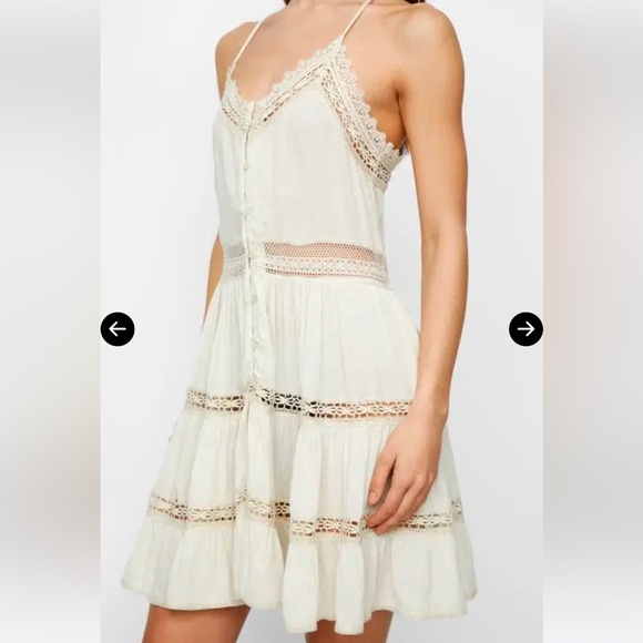 NWT Nasty Gal Lace Dobby Button Front Mini Dress in Ecru - Picture 3 of 10